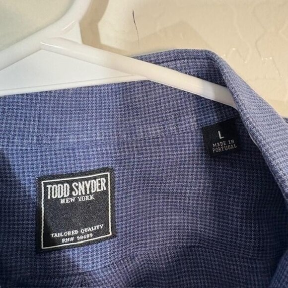 Todd Snyder Linen Shirt Mens Large Blue Mini Check Button Front Spread Collar - Picture 3 of 7